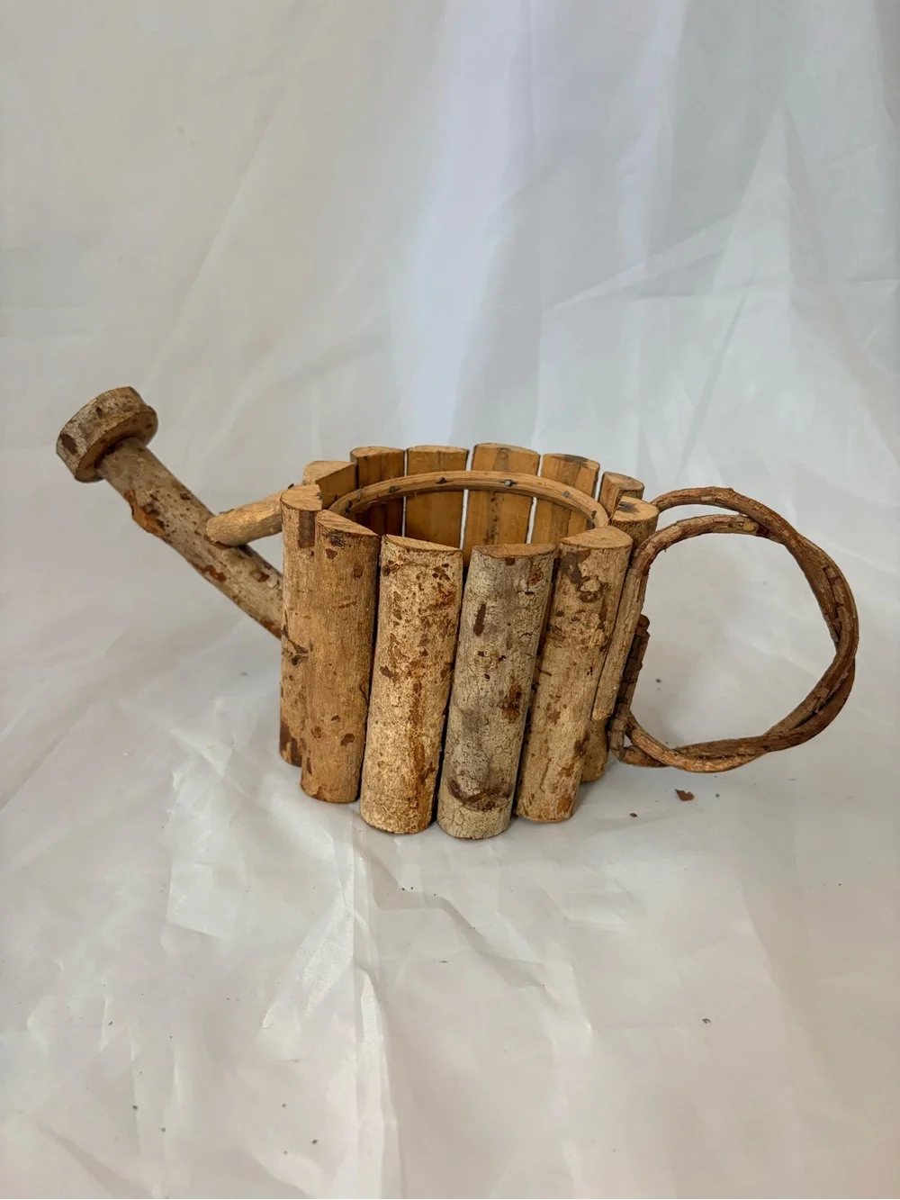 Rustic Birch Wood Watering Can Planter - Brown